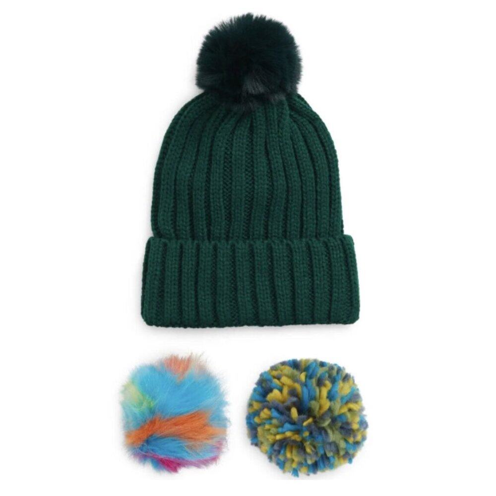 BP. Nordstrom Interchangeable Pom Beanie In Dark Green One Size